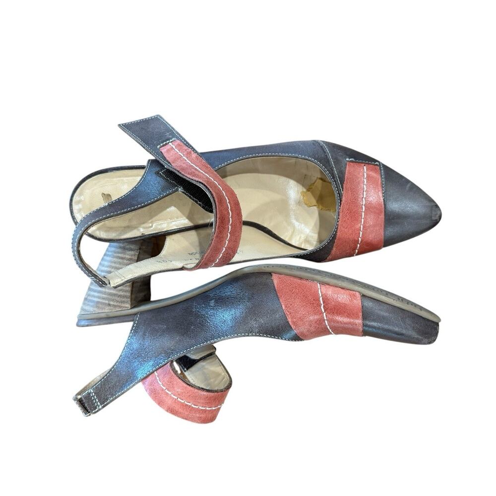 Women’s 9.5 Fidji leather slingback Wood block heel sandal Boho Patchwork Spring - Picture 9 of 13